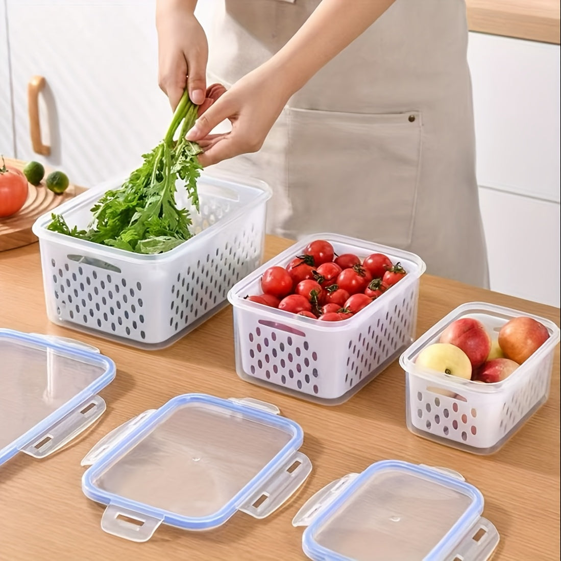Food Storage Container with Airtight, Plastic, 9pcs, Grey-850ml+1750ml+3300ml - product gallery image 6