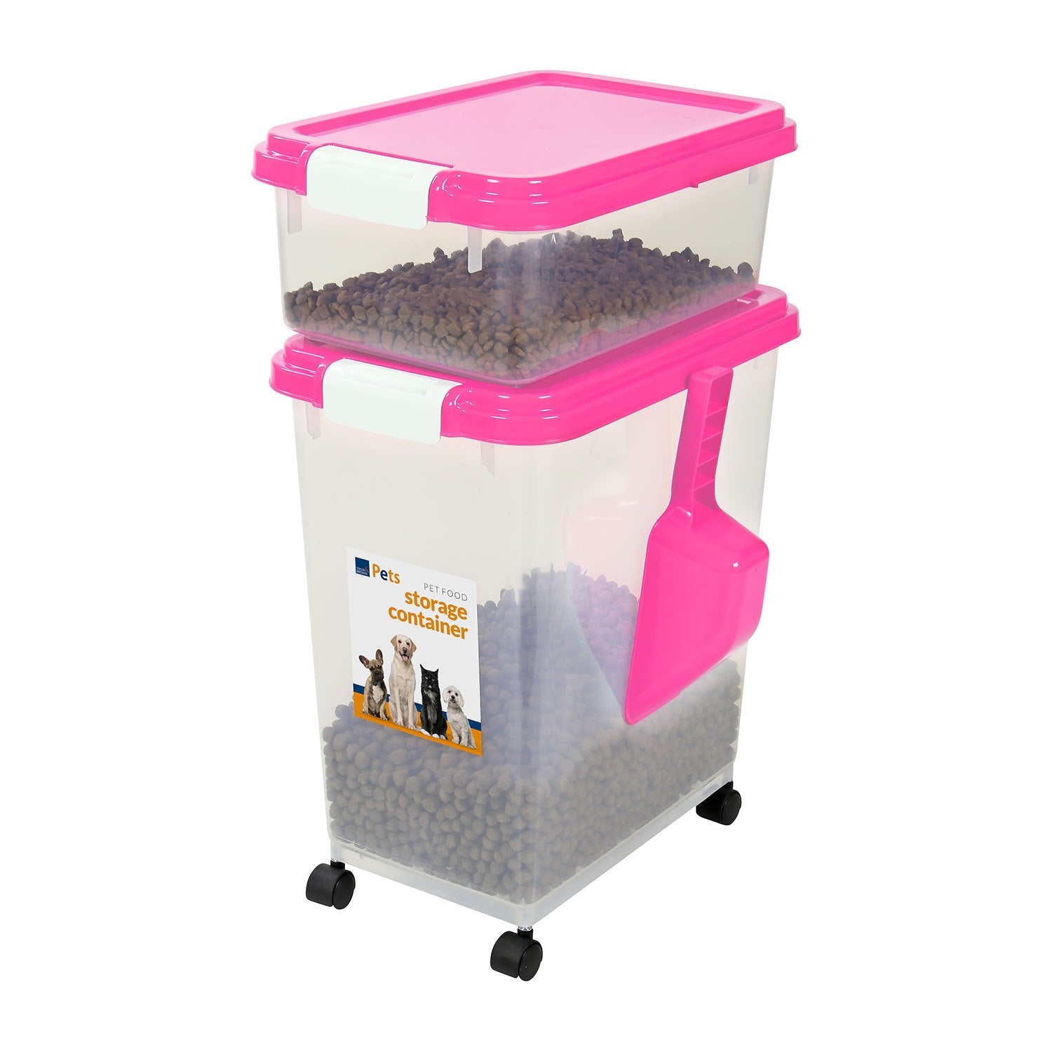 Food Storage Container with Airtight, Wheels, Plastic - Pink option