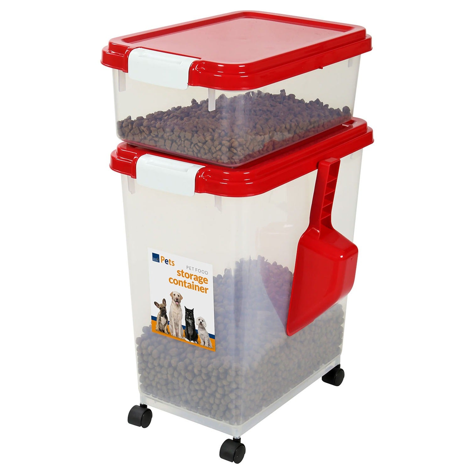 Food Storage Container with Airtight, Wheels, Plastic - Red option
