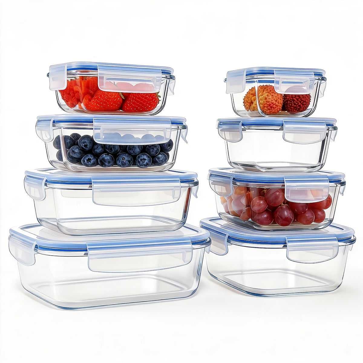 Food Storage Container with Leakproof, Dishwasher-Safe, Glass - 16pcs Blue (8 Bowls + 8 Lids) option