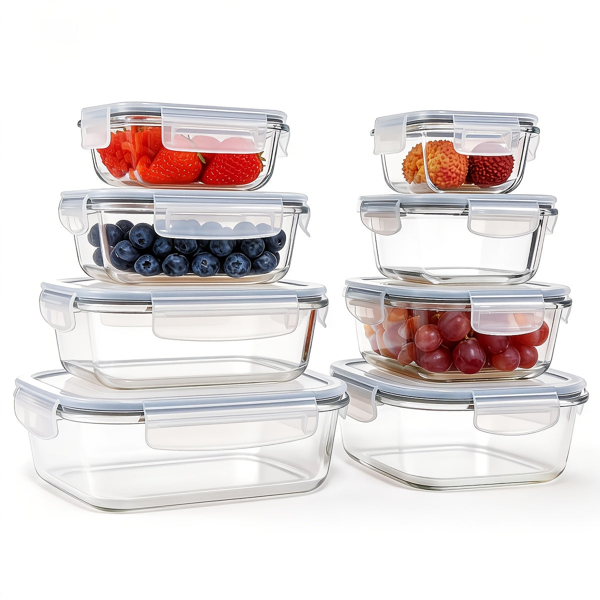 Food Storage Container with Leakproof, Dishwasher-Safe, Glass - 16pcs Gray (8 Bowls + 8 Lids) option
