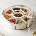 Food Storage Container with Plastic, Divided Serving Tray Lid& Handle, Plastic - Circular 9 grid option