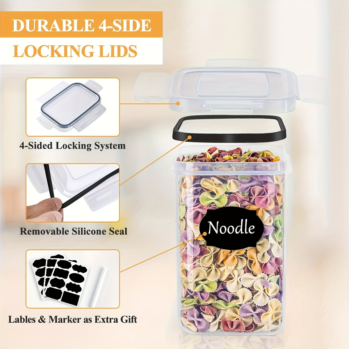 Food Storage Container with Space-Saving, Airtight, Locking Lid, 16pcs - product gallery image 4