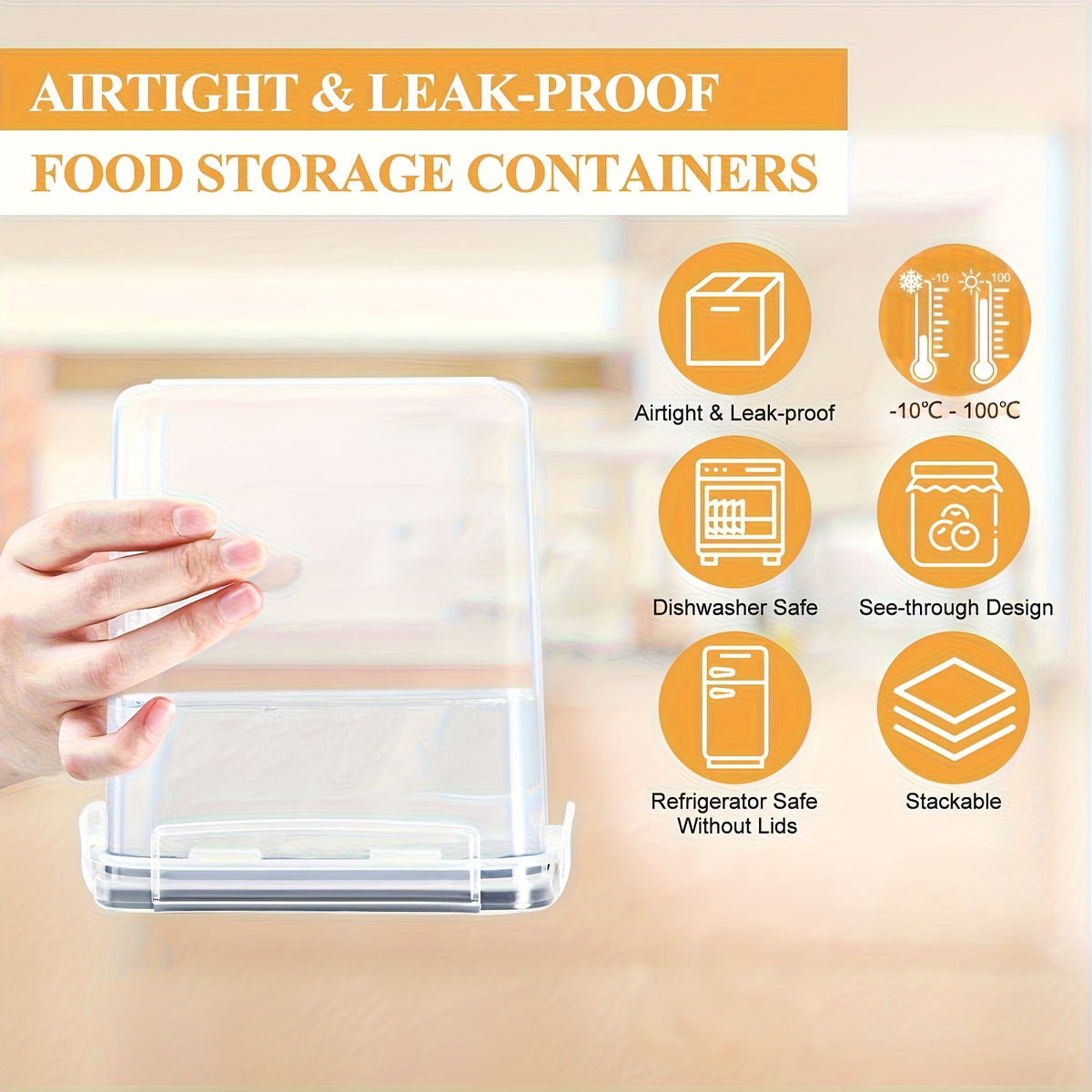 Food Storage Container with Space-Saving, Airtight, Lockable, 25pcs - product gallery image 4