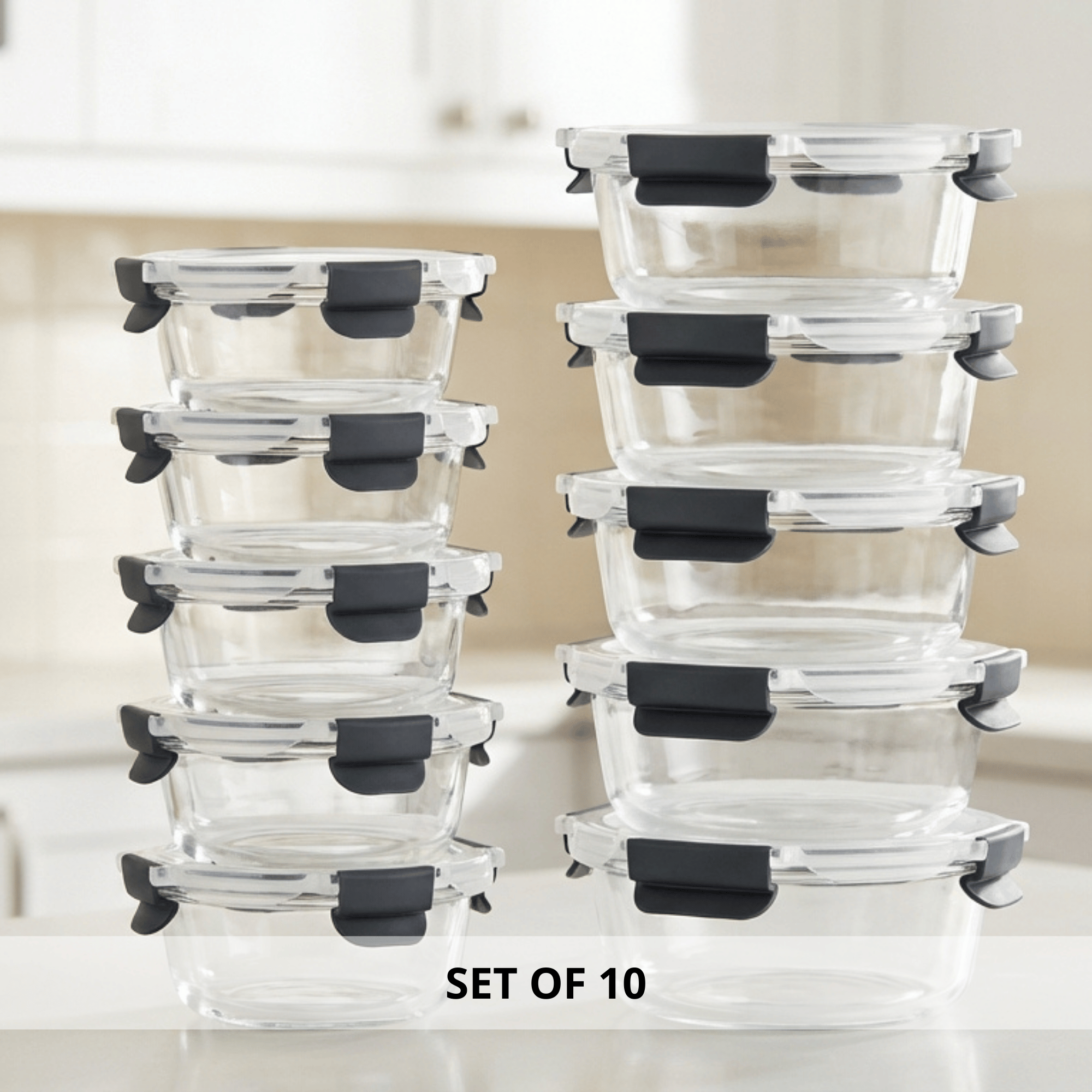Food Storage Container with Space-Saving, Leakproof, Dishwasher-Safe