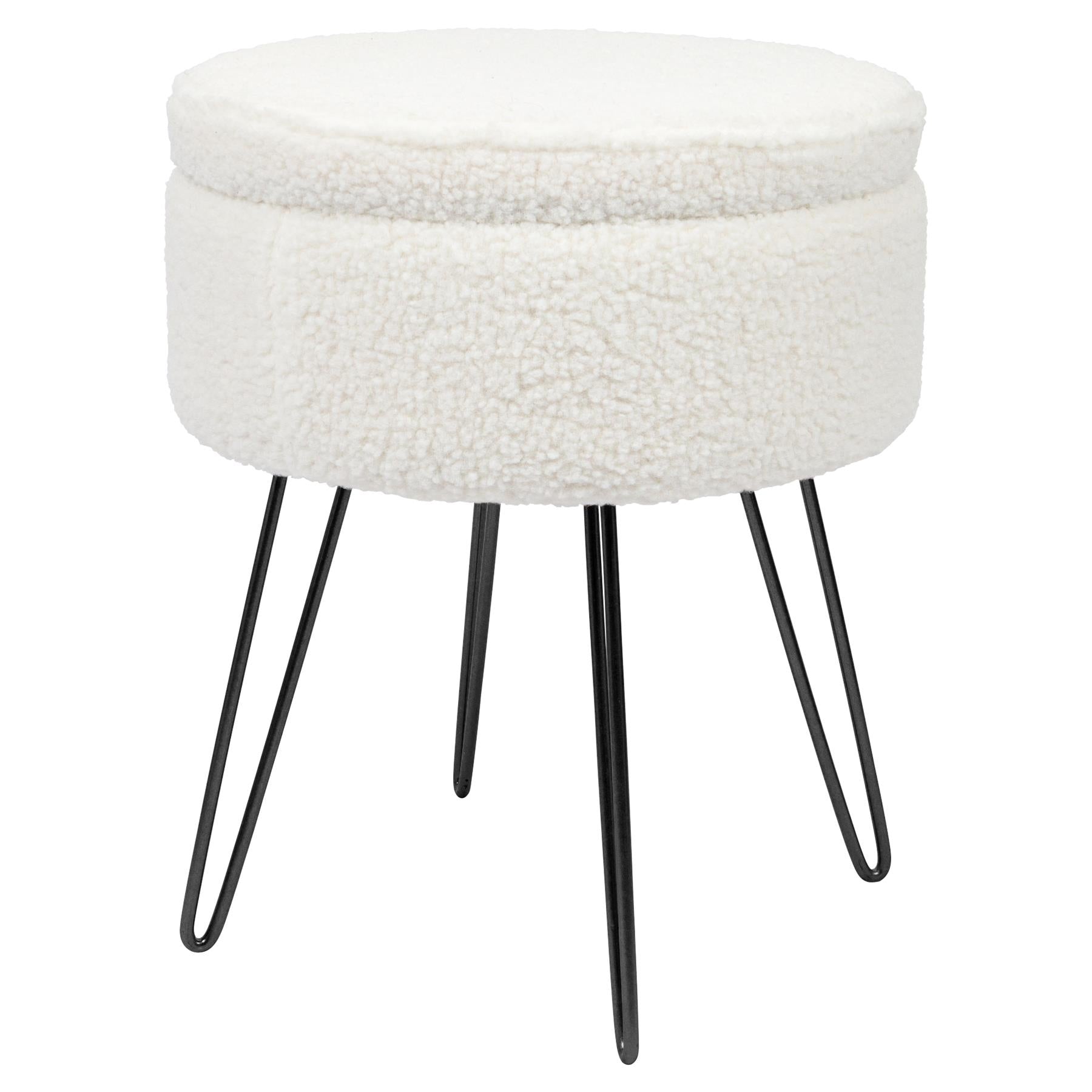 Footstool with Space-Saving, Metal, Round Boucle Storage Cream Harbour Housewares - Black Legs option