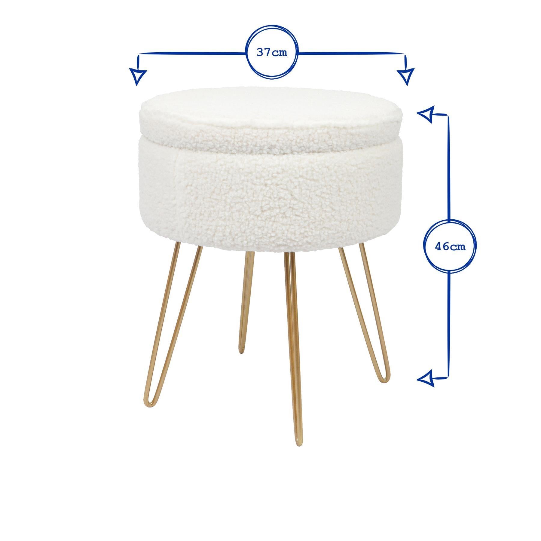 Footstool with Space-Saving, Metal, Round Boucle Storage Cream Harbour Housewares - product gallery image 7
