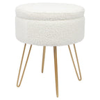 Footstool with Space-Saving, Metal, Round Boucle Storage Cream Harbour Housewares