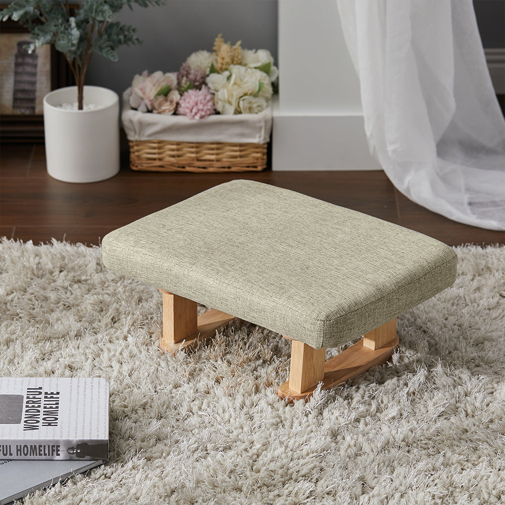 Footstool with Wood, Small Linen Padded Wooden Legs 41x30x17cm - product gallery image 11