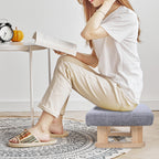 Footstool with Wood, Small Linen Padded Wooden Legs 41x30x17cm - product gallery image 3
