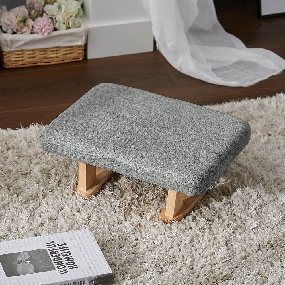 Footstool with Wood, Small Linen Padded Wooden Legs 41x30x17cm - product gallery image 4