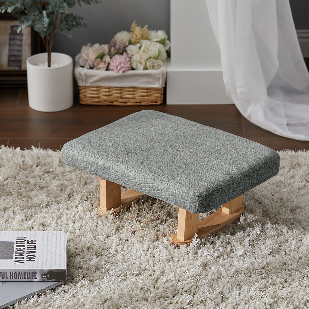 Footstool with Wood, Small Linen Padded Wooden Legs 41x30x17cm - product gallery image 5