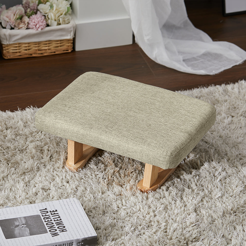 Footstool with Wood, Small Linen Padded Wooden Legs 41x30x17cm