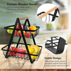 Fruit Basket with Metal, Tier Detachable Metal Bowl Wooden Handle - product gallery image 13