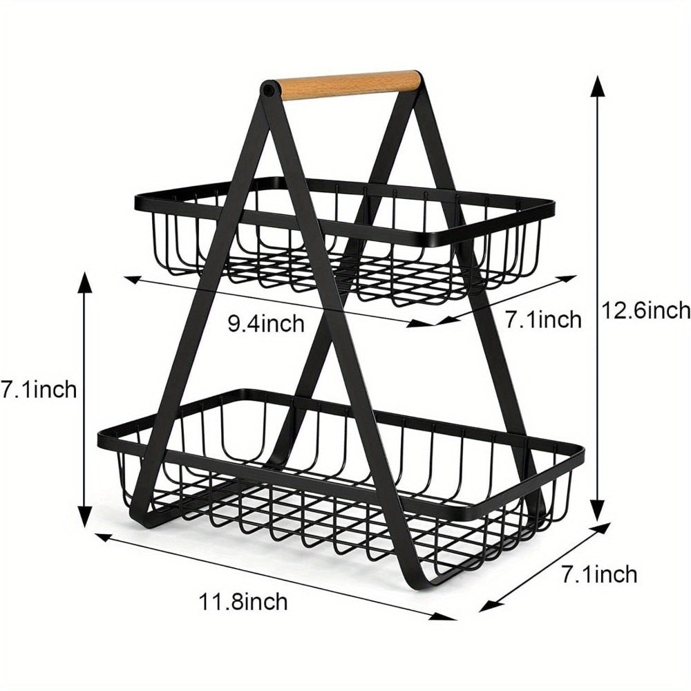 Fruit Basket with Metal, Tier Detachable Metal Bowl Wooden Handle - product gallery image 14