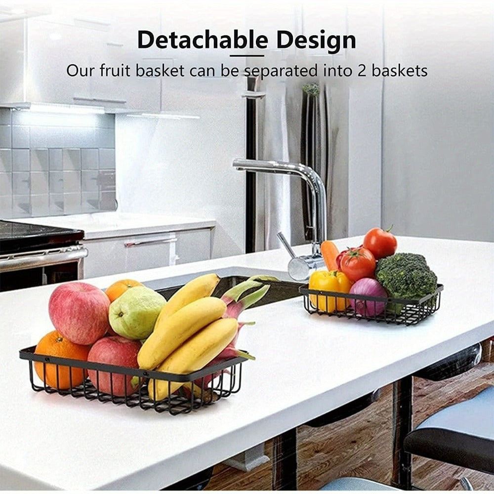 Fruit Basket with Metal, Tier Detachable Metal Bowl Wooden Handle - product gallery image 17