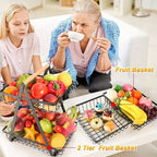 Fruit Basket with Metal, Tier Detachable Metal Bowl Wooden Handle - product gallery image 18