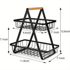 Fruit Basket with Metal, Tier Detachable Metal Bowl Wooden Handle - product gallery image 2