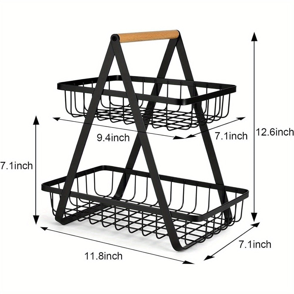Fruit Basket with Metal, Tier Detachable Metal Bowl Wooden Handle - product gallery image 2