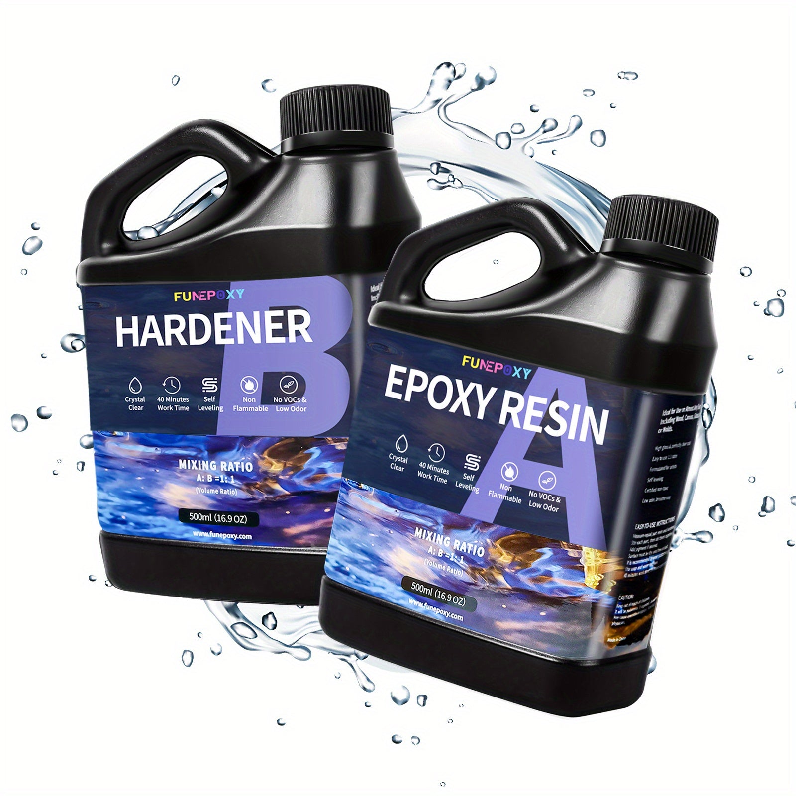 FUNEPOXY 16oz Table Top Epoxy Resin Kit with Wood for living rooms and bedrooms - BLACK, 32OZ option