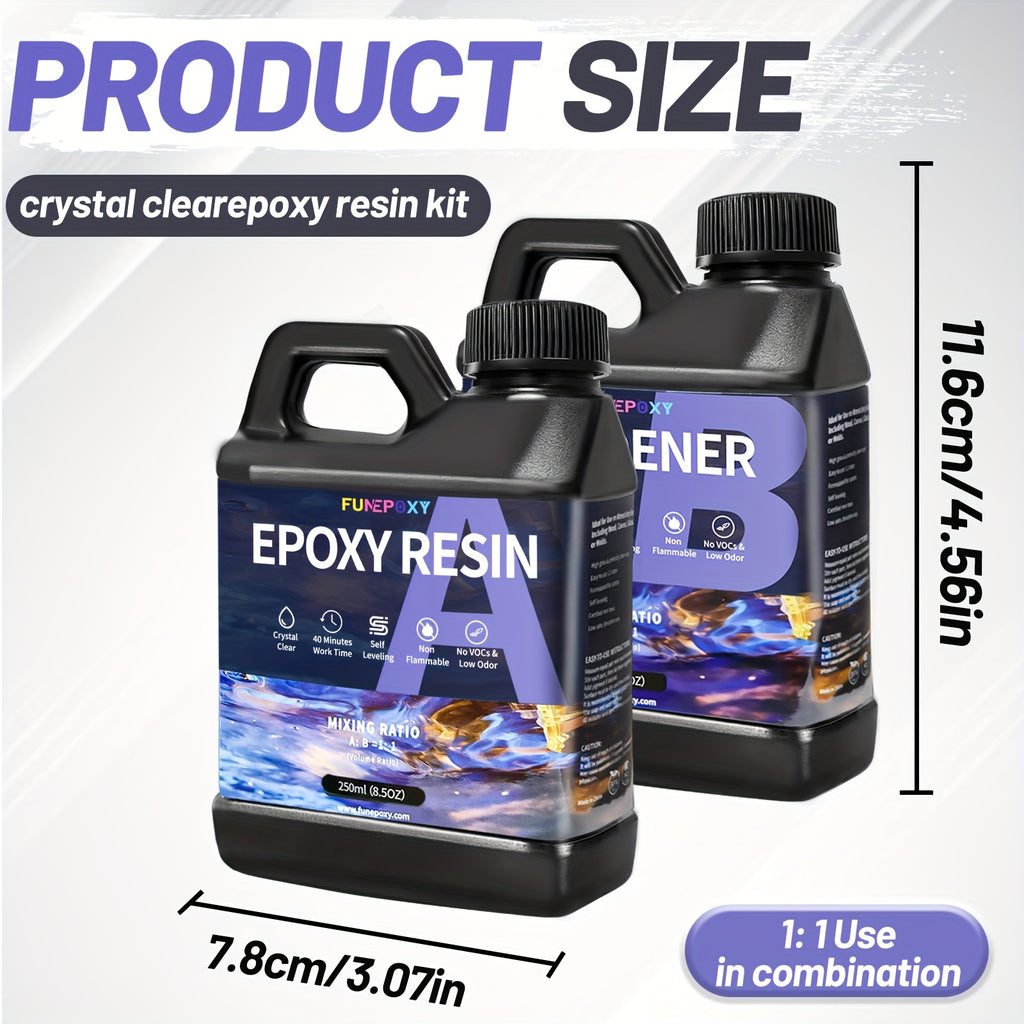 FUNEPOXY Epoxy Resin 500ML Kit, Crystal with 1L(0.25L Resin+0.25L Hardener) - product gallery image 3