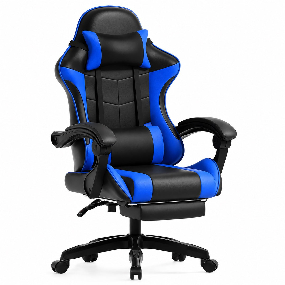 Gaming Chair with Adjustable Height, Lumbar Support, Pull-Out - Blue option