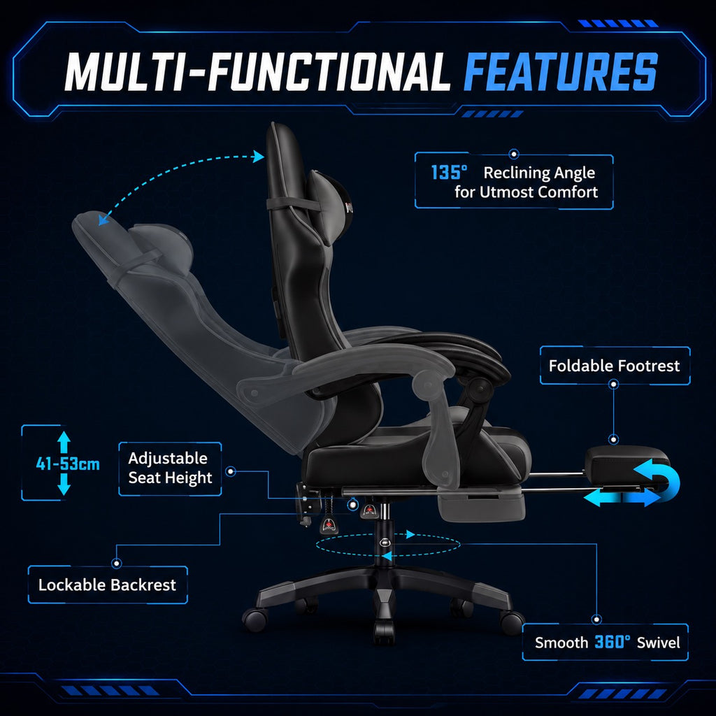 Gaming Chair with Adjustable Height, Lumbar Support, Pull-Out - product gallery image 4