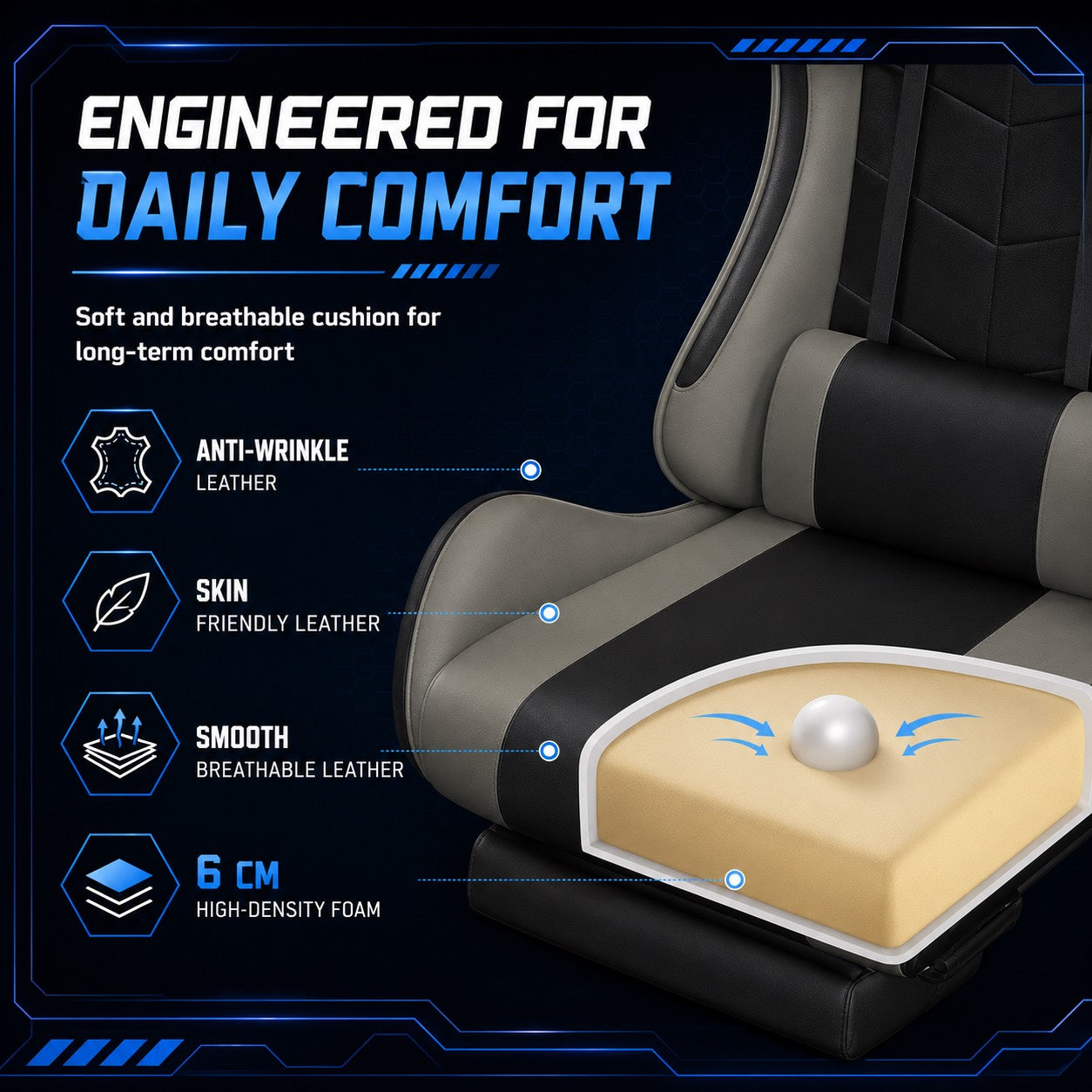 Gaming Chair with Adjustable Height, Lumbar Support, Pull-Out - product gallery image 6