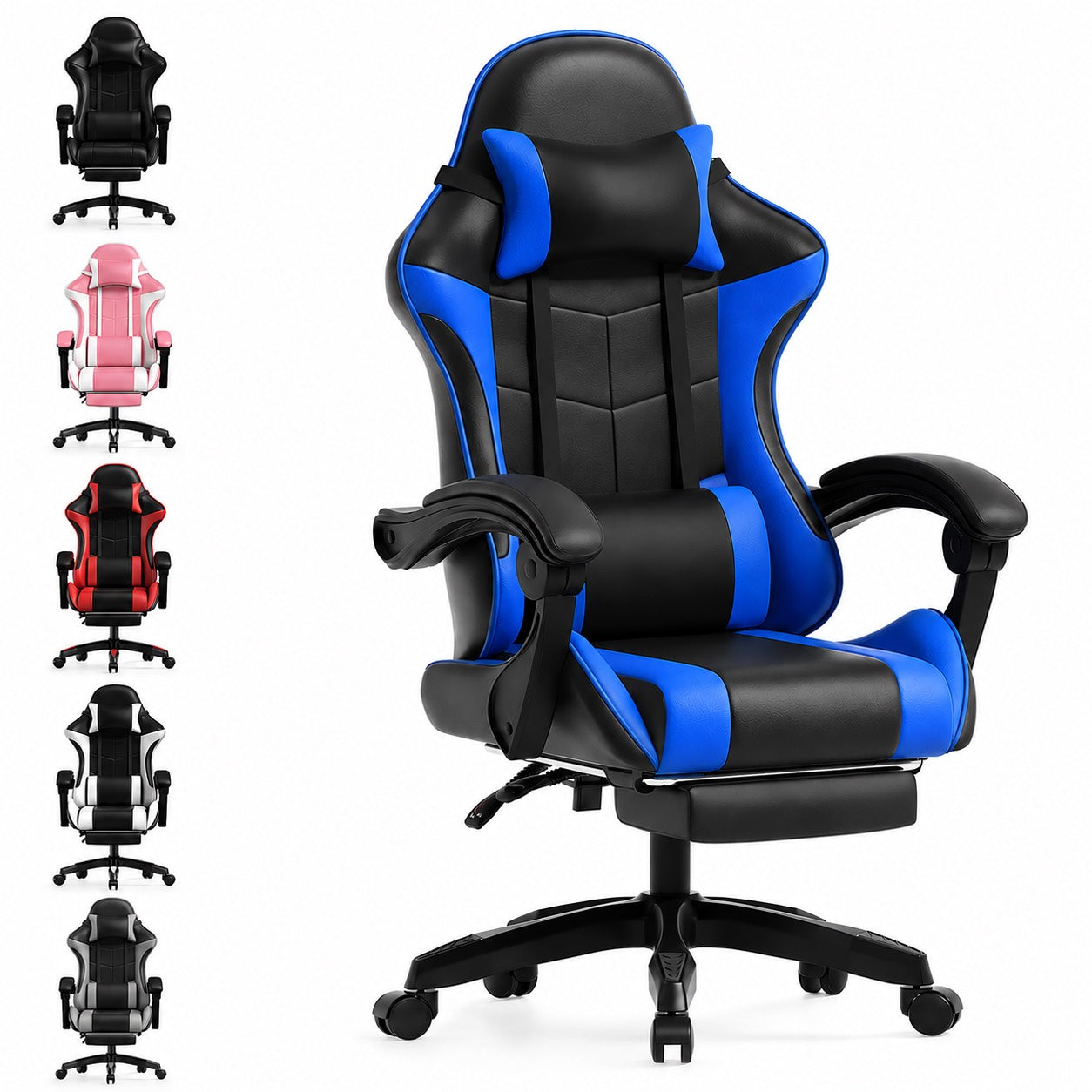 Gaming Chair with Adjustable Height, Lumbar Support, Pull-Out