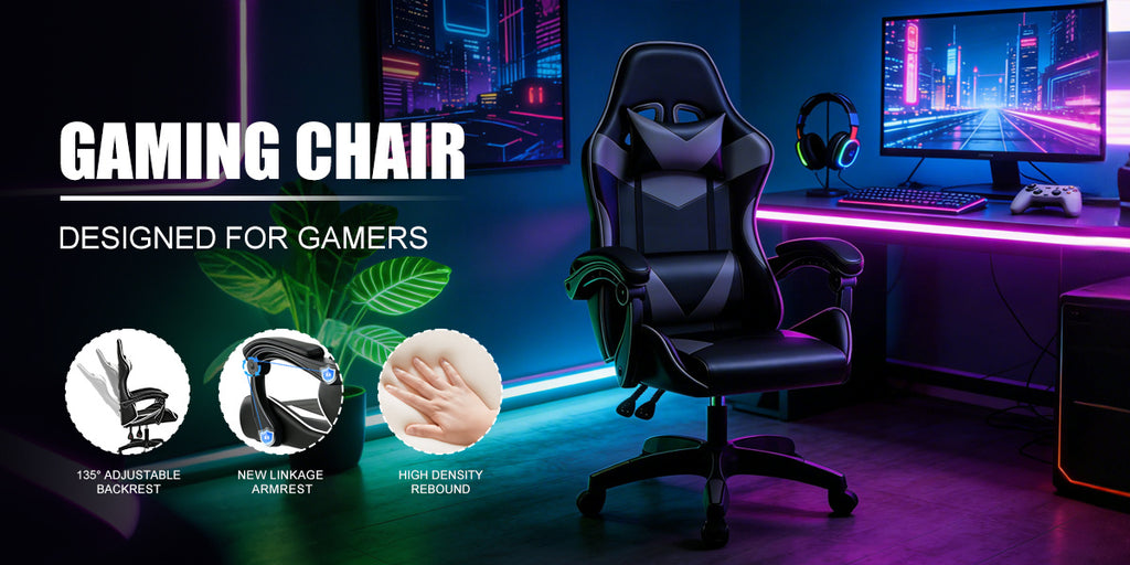 Gaming Chair with Adjustable Height, Lumbar Support, Wheels - product gallery image 14