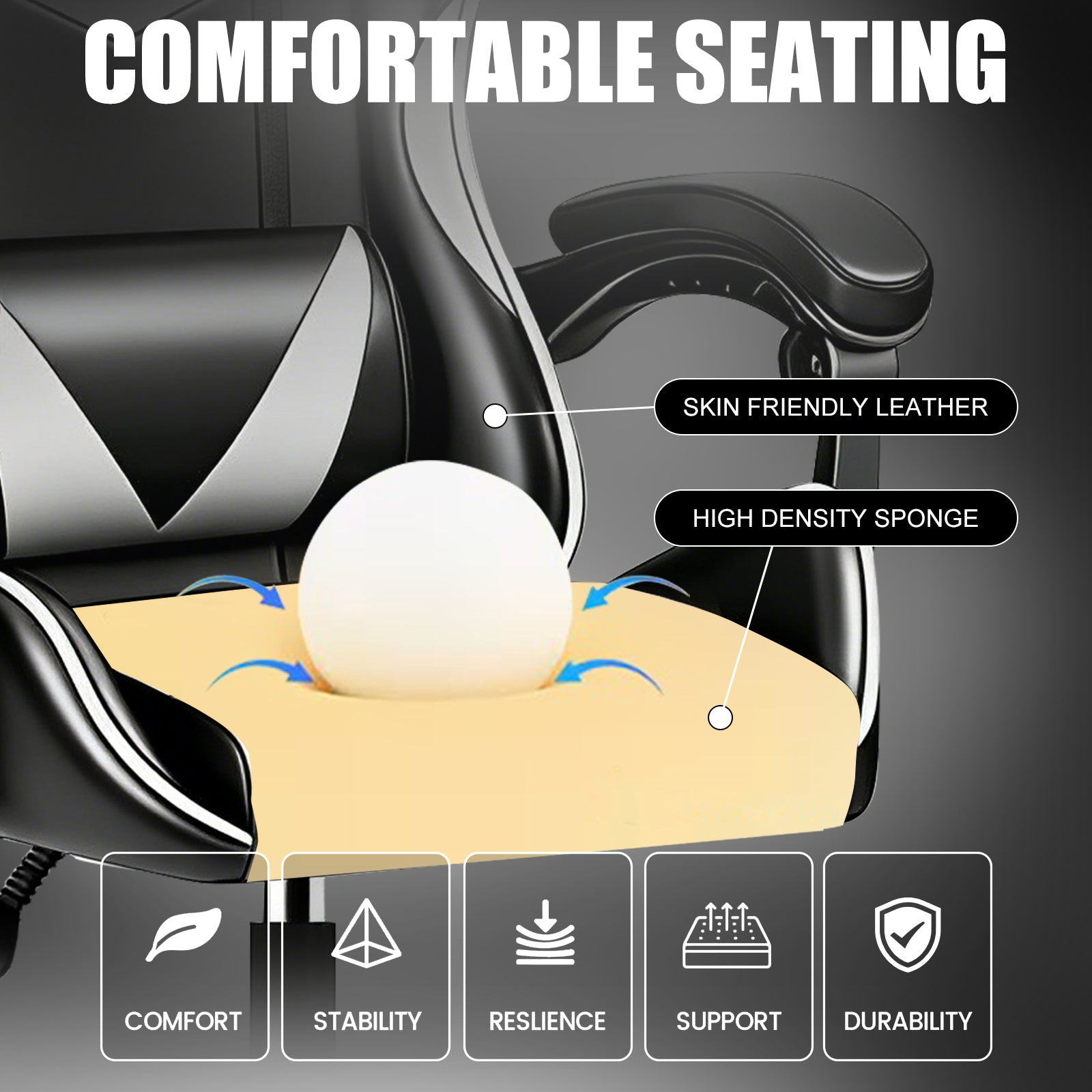 Gaming Chair with Adjustable Height, Lumbar Support, Wheels - product gallery image 7