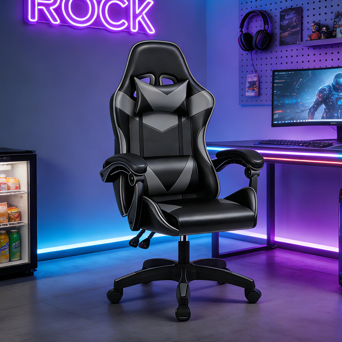 Gaming Chair with Adjustable Height, Lumbar Support, Wheels - Five-wheel gray gaming chair option