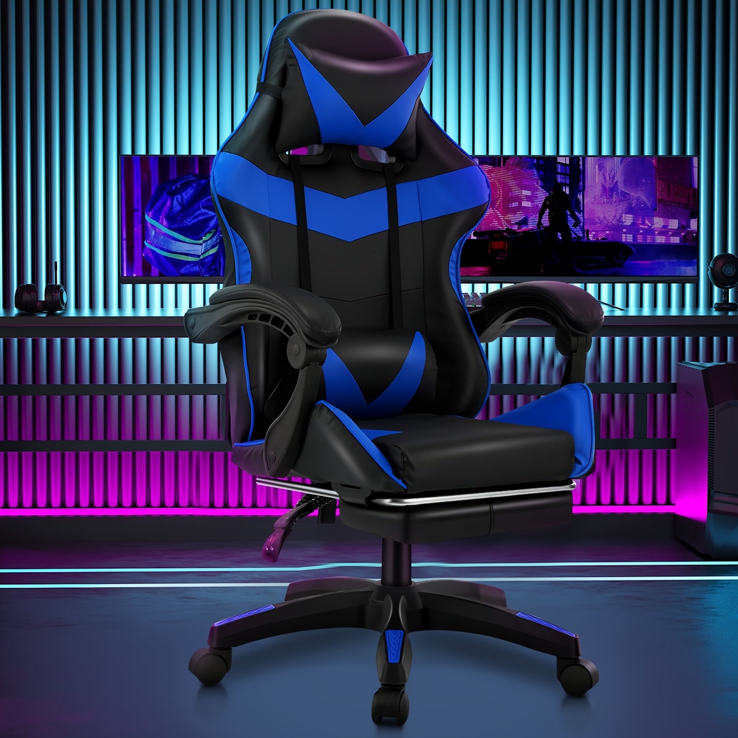 Gaming Chair with Adjustable Height, Reclining Adjustable Armrests E-Sports Racing - Black Blue option
