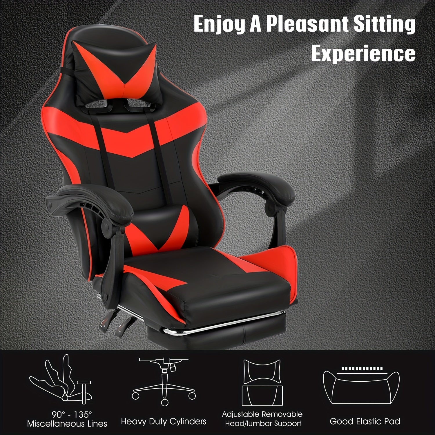 Gaming Chair with Adjustable Height, Reclining Adjustable Armrests E-Sports Racing - Black&Red option