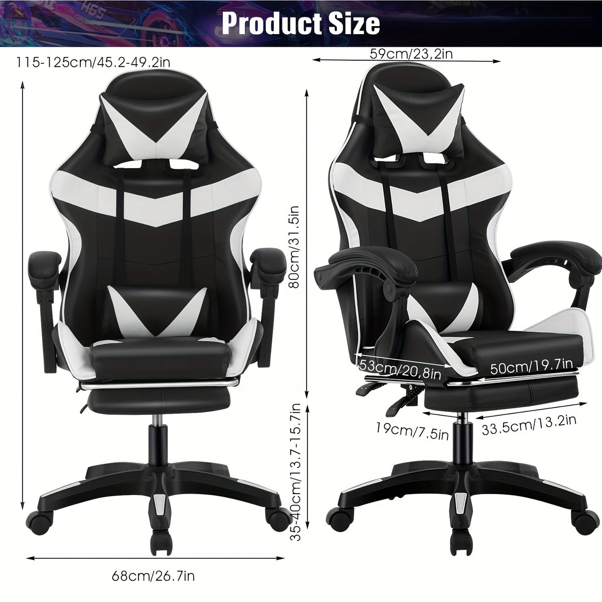 Gaming Chair with Adjustable Height, Reclining Adjustable Armrests E-Sports Racing - product gallery image 4