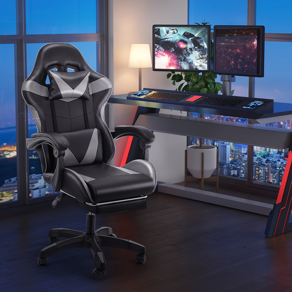 Gaming Chair with Adjustable Height, Reclining Adjustable Armrests E-Sports Racing