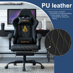 Gaming Chair with Lumbar Support, Metal, Footrest Reclining Backrest 90-155°, PU - product gallery image 2