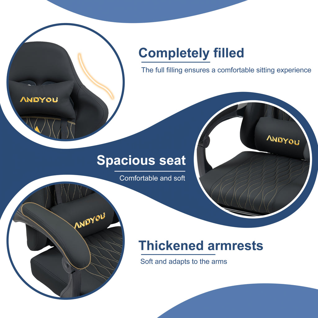 Gaming Chair with Lumbar Support, Metal, Footrest Reclining Backrest 90-155°, PU - product gallery image 4