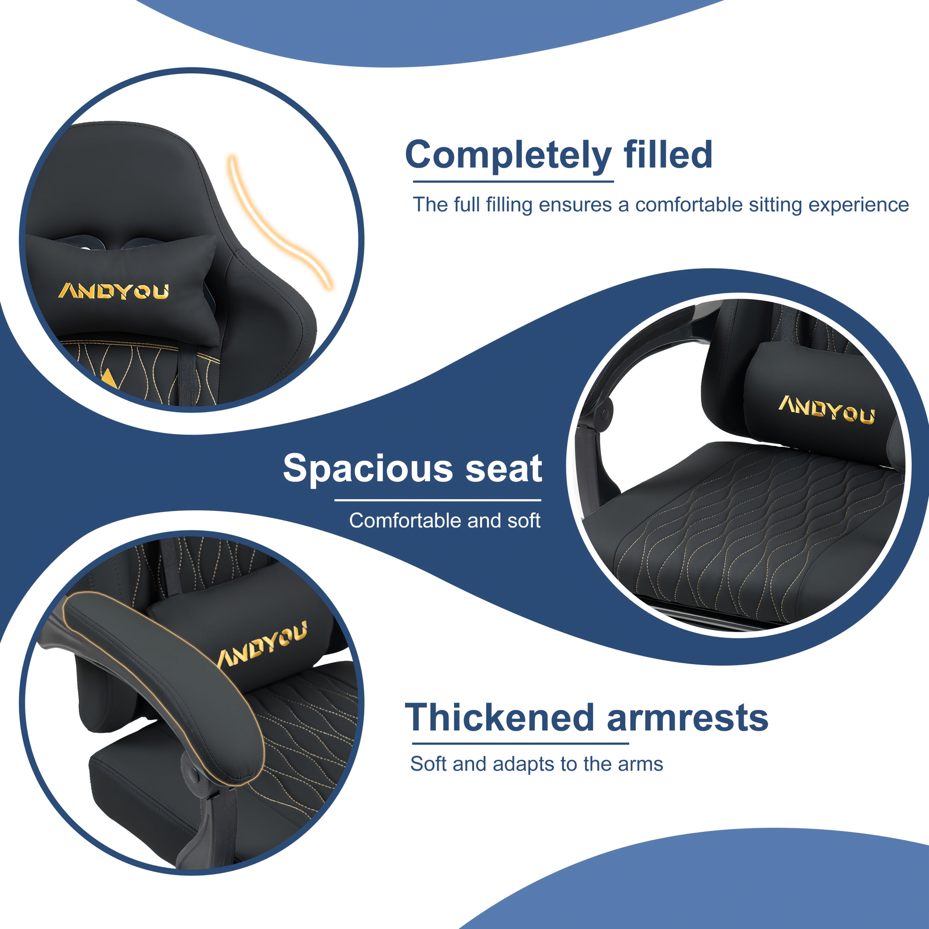 Gaming Chair with Lumbar Support, Metal, Footrest Reclining Backrest 90-155°, PU - product gallery image 4