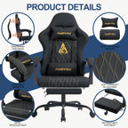 Gaming Chair with Lumbar Support, Metal, Footrest Reclining Backrest 90-155°, PU - product gallery image 6