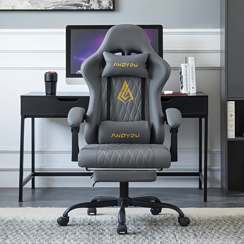 Gaming Chair with Lumbar Support, Metal, Footrest Reclining Backrest 90-155°, PU - Gray option