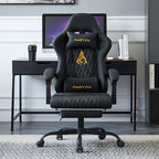 Gaming Chair with Lumbar Support, Metal, Footrest Reclining Backrest 90-155°, PU