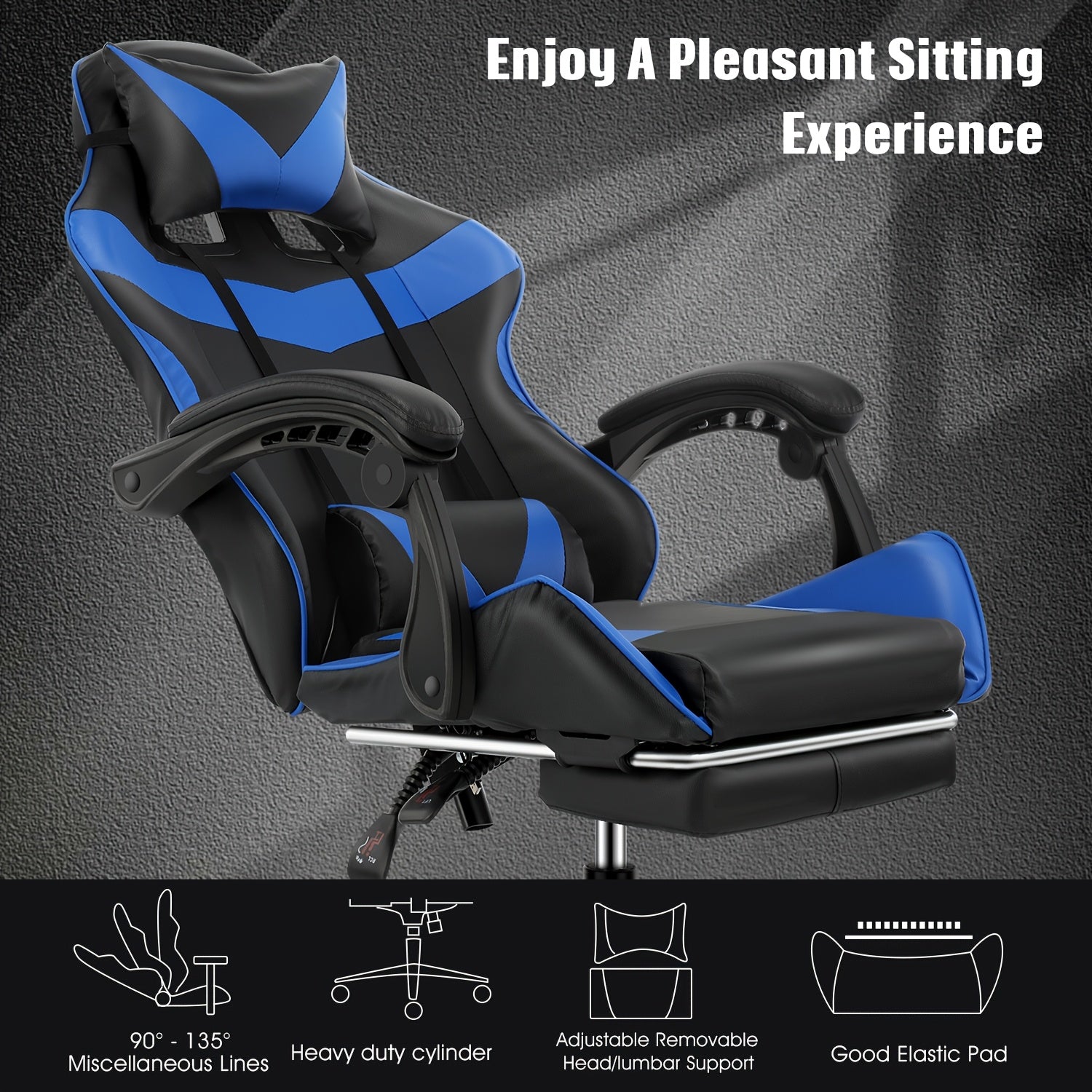Gaming Chair with Lumbar Support, Pull-Out, Wheels, 150kg, Metal - product gallery image 3