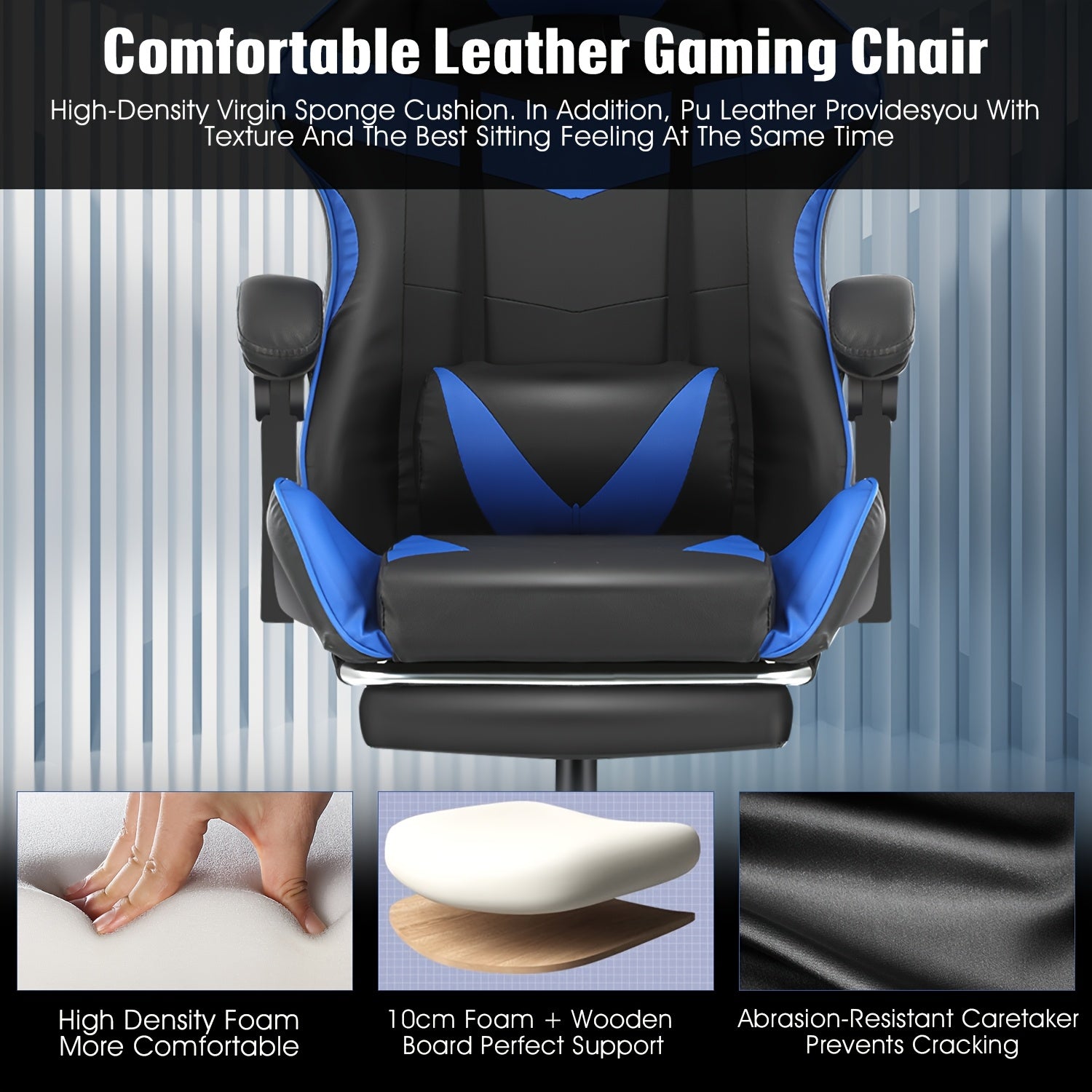 Gaming Chair with Lumbar Support, Pull-Out, Wheels, 150kg, Metal - product gallery image 4