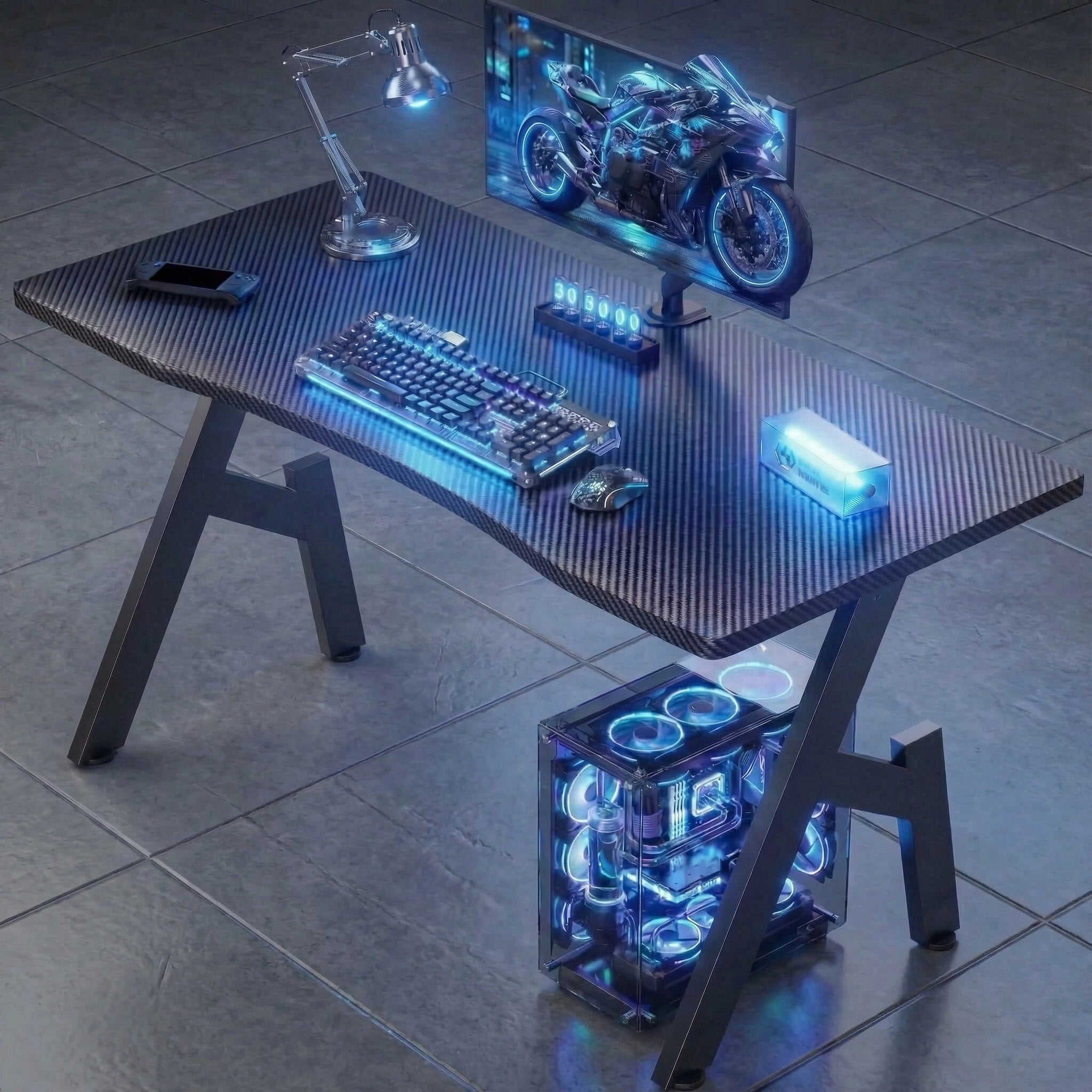 Gaming Desk with Foldable, 50 cm, Cup Holder Headphone Hook A-Shaped Carbon - 50T x 100B x 74H cm option