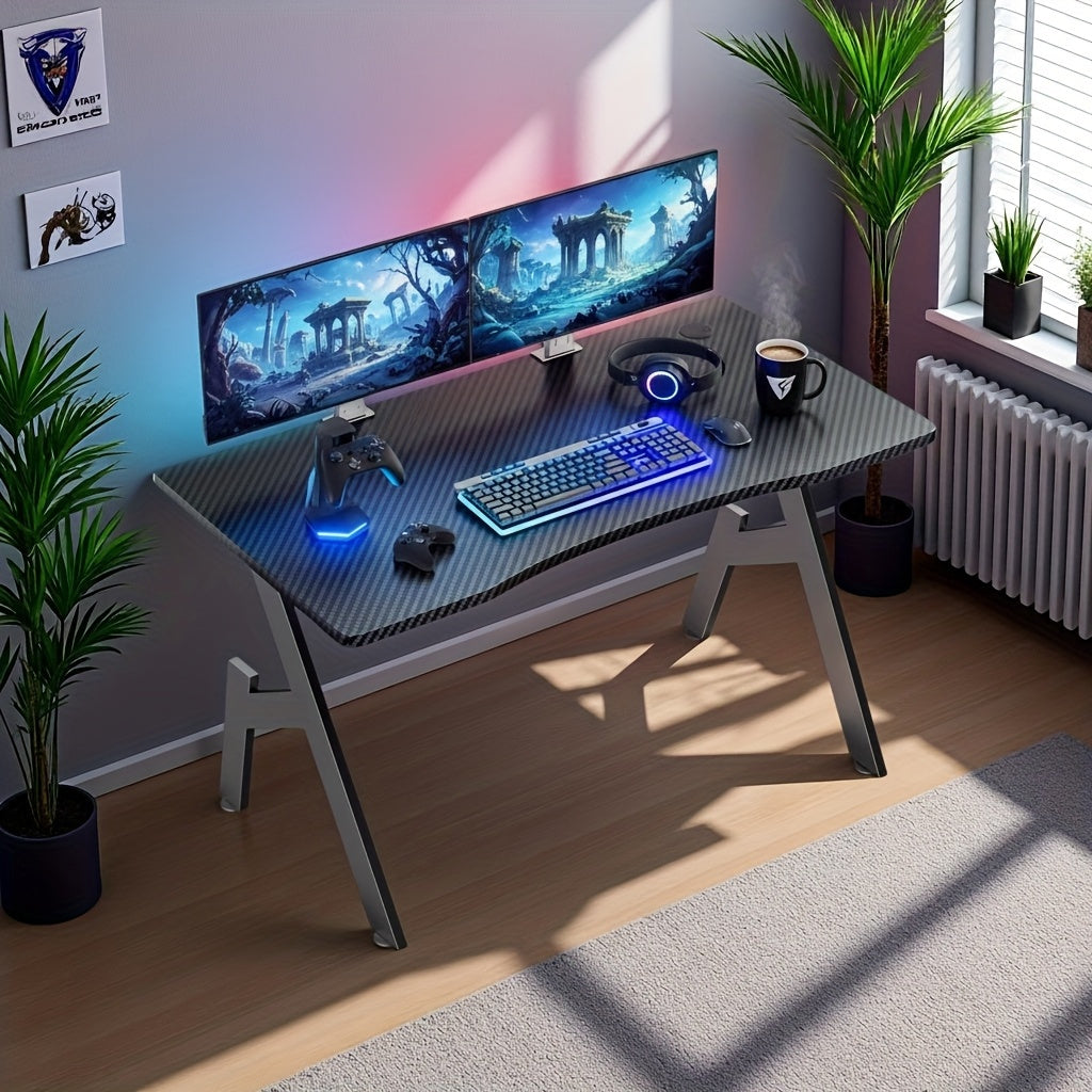 Gaming Desk with Foldable, 50kg, Carbon Fibre A-Shaped Steel Frame Ergonomic - 50T x 100B x 74H cm option