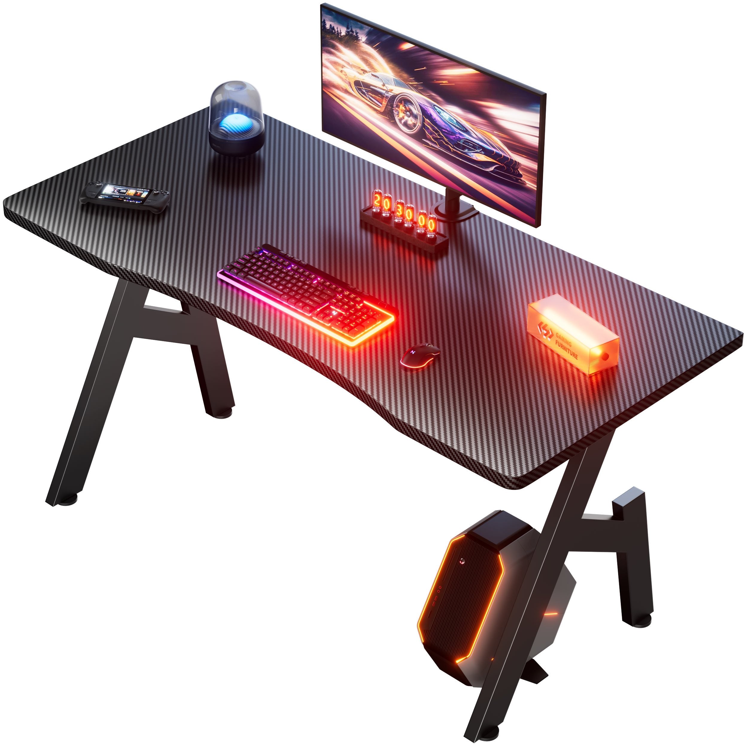 Gaming Desk with Foldable, 50kg, Carbon Fibre A-Shaped Steel Frame Ergonomic - product gallery image 11