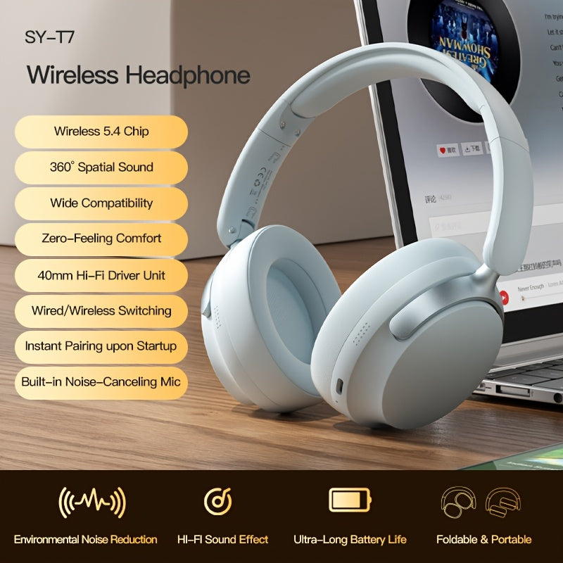 Gaming Headphone Wireless Over-Ear Headphones Microphone with Memory Foam - Blue option