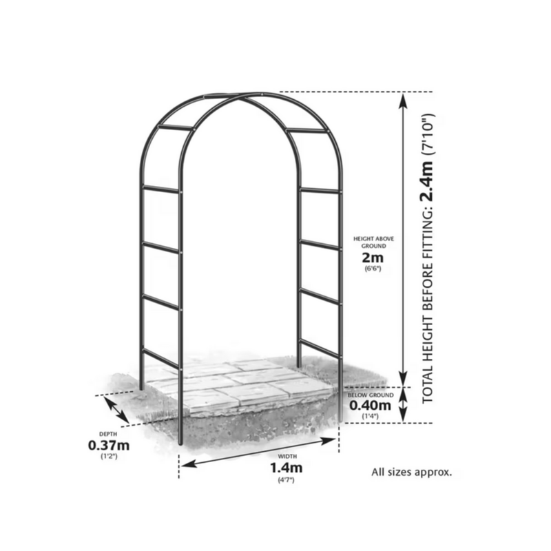 Garden Arch with 2.4m, Metal, 2.4m Gardern Arch, 2.4m Heavy Duty Metal Rose Powder - product gallery image 3