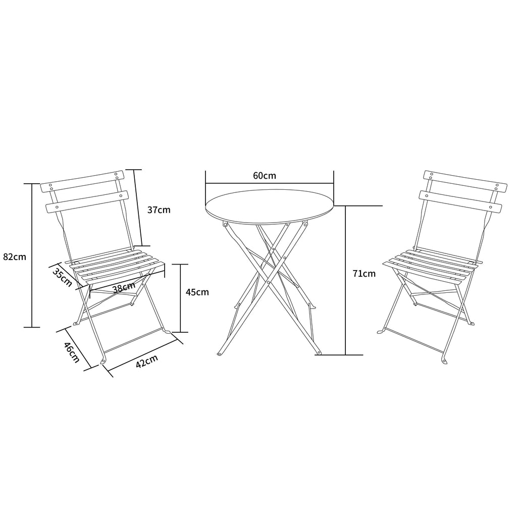 Garden Bistro Set with Foldable, 60cm, Metal, 2 Chairs - product gallery image 5